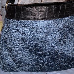 Blue cloth handbag with leather trim